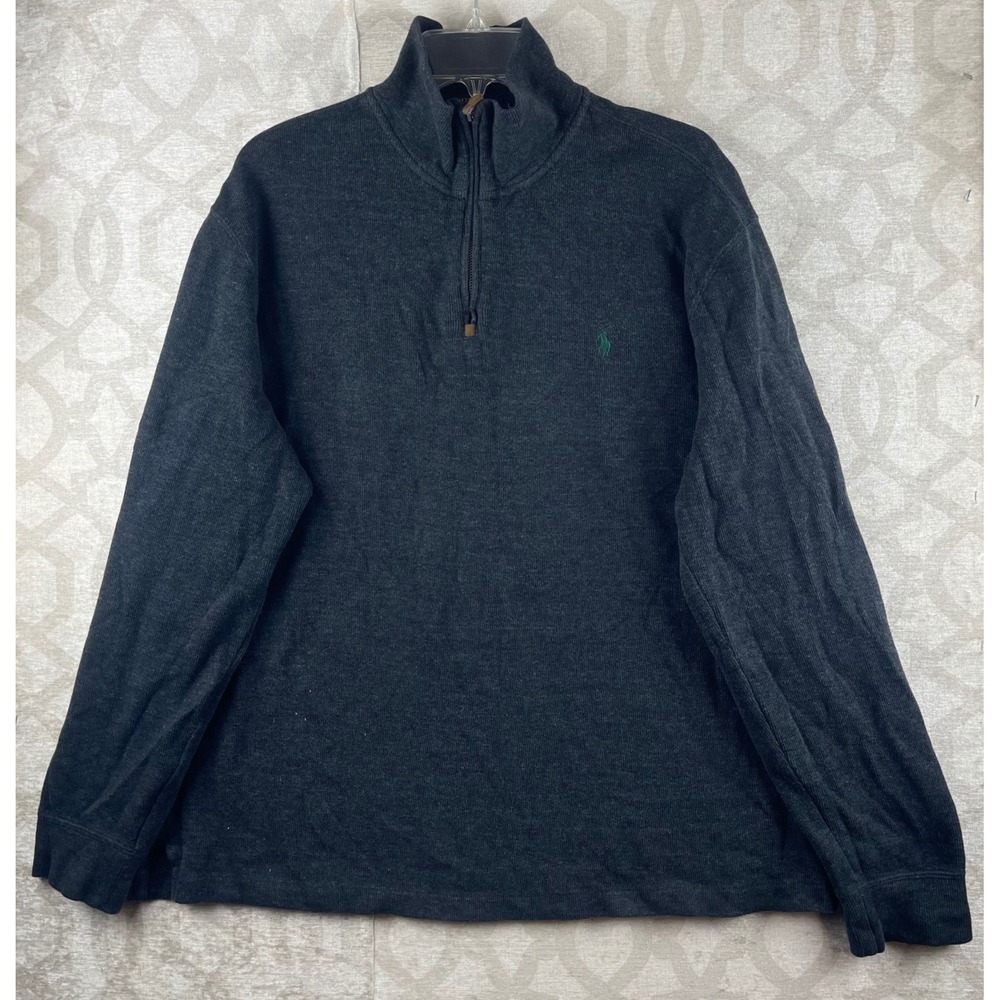 Polo Ralph Lauren Sweater Mens L Grey Quarter Zip Cotton Pony Pullover Classic